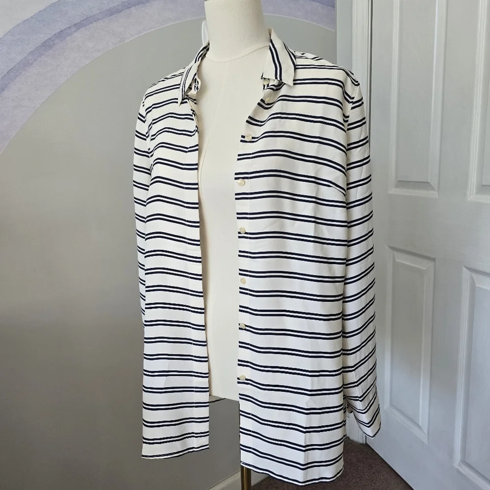 Talbots | Medium | Navy & White Striped Button Down - Picture 8 of 10